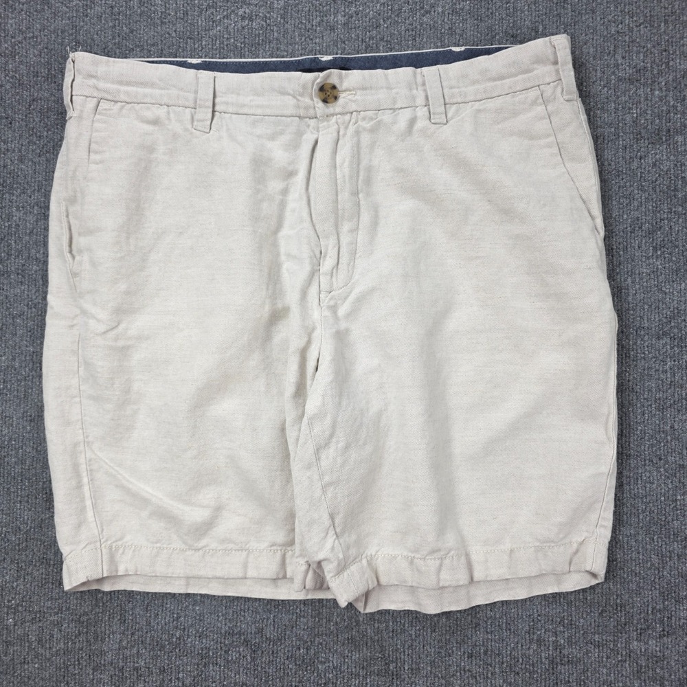 Nautica Shorts Mens 36 Classic Fit Beige Linen Cotton Flat‎ Front Lightweight